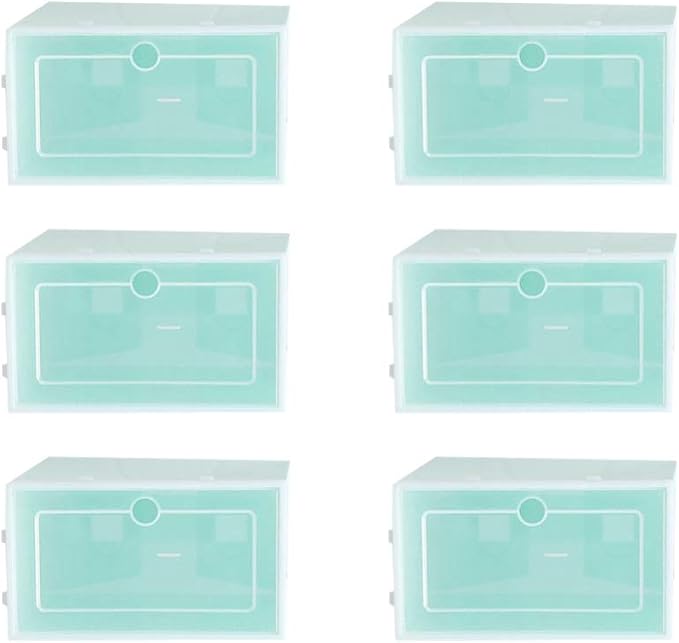 Cabilock 6pcs Green Stackable Transparent Shoe Storage Boxes Thicken Plastic Shoe Containers for Closet Organization Easy