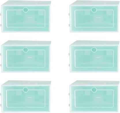 Cabilock 6pcs Green Stackable Transparent Shoe Storage Boxes Thicken Plastic Shoe Containers for Closet Organization Easy