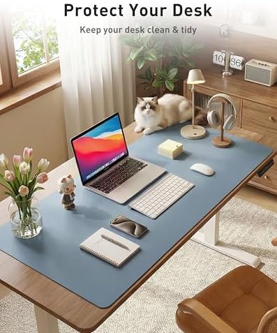 Aothia Faux Leather Desk Mat - Large Mouse Pad, Non-Slip PU Leather Blotter, Waterproof Writing Surface for Office and Home (Denim Blue, 42" x 17") - Image 3