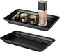 Vintage Farmhouse Decor Metal Vanity Tray(2 Pack),Countertop Guest Hand Towel Storage Organizer Tray Dispenser, Sturdy Holder for Perfume,Cosmetics, Jewelry, Makeup Bathroom Organizer (Black)