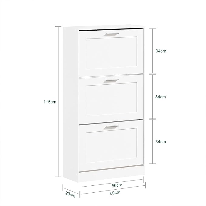 SoBuy Shoe Storage Cabinet Entryway, Freestanding Shoe Cabinet with 3 Flip-Drawers Fully Enclosed Tall Shoe Rack Shoe Organizer, White, FSR137-L-W