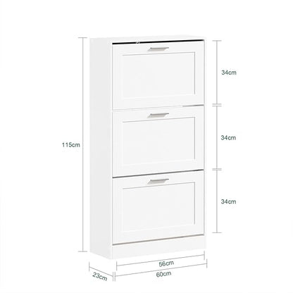 SoBuy Shoe Storage Cabinet Entryway, Freestanding Shoe Cabinet with 3 Flip-Drawers Fully Enclosed Tall Shoe Rack Shoe Organizer, White, FSR137-L-W
