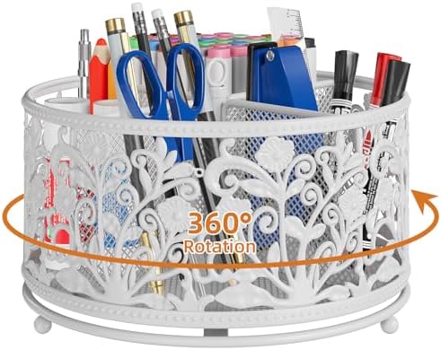 EKNITEY Rotating Mesh Desk Organizer - 4 Slots Cute Pen Pencil Holder Caddy by EKNITEY