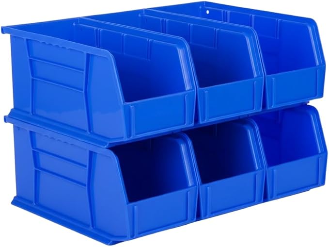 Hudson Exchange 11" x 5-1/2" x 5" (6 Pack) Plastic Stackable Storage Bin and Hanging Container, Blue