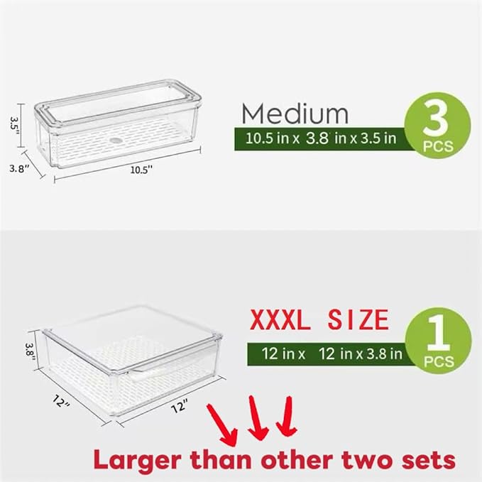 ZIJUND 4 Pack Fridge Organizer, Stackable Refrigerator Organizer Bins with Lids, BPA-Free Fridge Organizers and Storage Containers for Fruit, Vegetable, Food, Drinks, Cereals, Clear