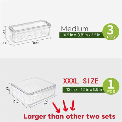 ZIJUND 4 Pack Fridge Organizer, Stackable Refrigerator Organizer Bins with Lids, BPA-Free Fridge Organizers and Storage Containers for Fruit, Vegetable, Food, Drinks, Cereals, Clear