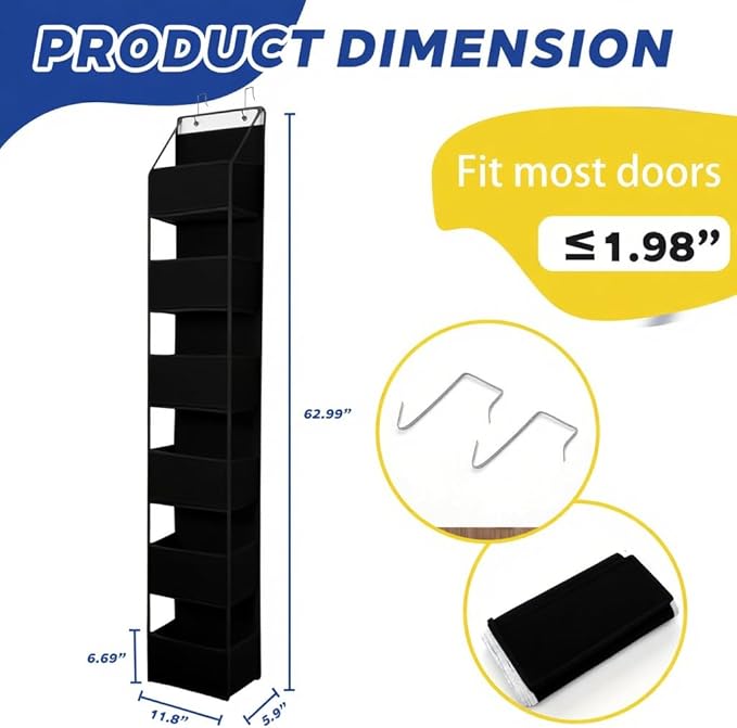 6-Tier Over The Door Hanging Organizer - Multi-Purpose Closet Storage Shelf for Bathroom, Bedroom, Nursery, Pantry(Black)