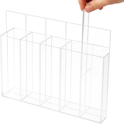 Honeydak Magnetic Acrylic Straw Holder for Cabinet Door with Adhesive Tapes and 5 Removable Partitions, Reusable Straw Organizer Storage Space-saving for Cabinet Door Fridge Kitchen(Clear,9.8 Inch)