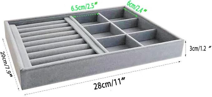 Gray Velvet Stackable Organizer Premium Quality Stackable Tray for Rings Accessaries Jewelry Collectibles Closet Orgnization Drawer Dividers Inserts