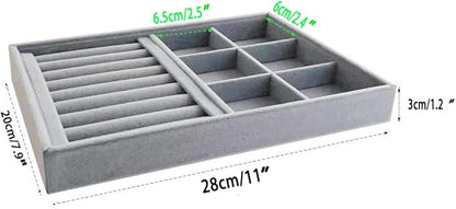 Gray Velvet Stackable Organizer Premium Quality Stackable Tray for Rings Accessaries Jewelry Collectibles Closet Orgnization Drawer Dividers Inserts