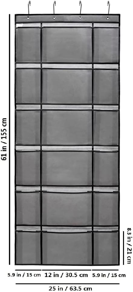 Over The Door Hanging Shoe Rack Organizer with 6 Extra Large and 12 Large Fabric Pockets Shoe Holder for Home Storage (GREY)