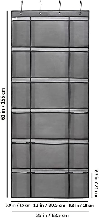 Over The Door Hanging Shoe Rack Organizer with 6 Extra Large and 12 Large Fabric Pockets Shoe Holder for Home Storage (GREY)