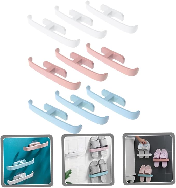 PRETYZOOM 9pcs Wall-mounted Slipper Rack Organizer No-drill Shoe Holder for Bathroom Kitchen and Entryway Stylish Strong Easy to Install Multi-purpose Hanging Storage