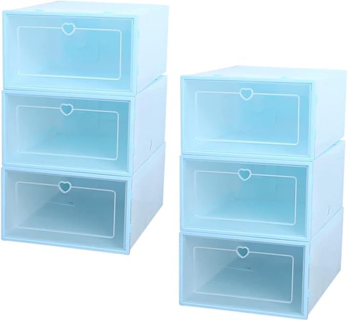 KOMBIUDA 6pcs Plastic Shoe Storage Boxes Organizer Simple Design for Easy Access