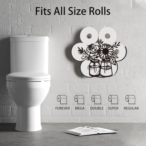 WADORN Sunflower Toilet Paper Holder, Metal Flower Vase Wall Mounted Toilet Paper Storage for Extra 8 Rolls Funny Toilets Papers Organizer Paper Roll Holder for Bathroom Home Office Décor - Image 5