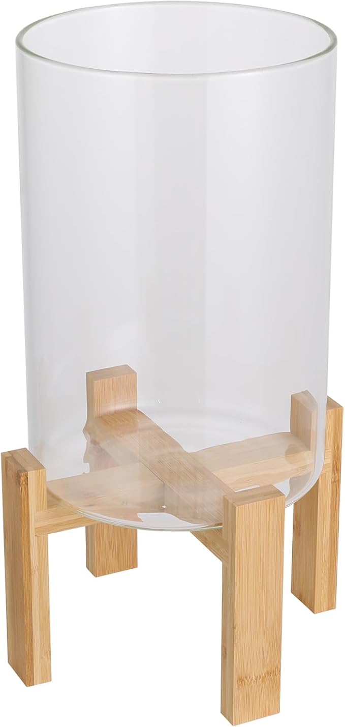 DYNAMI 8L/2.1Gal Glass Rice Storage Container with Airtight Lid,Glass Grain Container with Wood Stand and Thermometer,for Kitchen Organization Pantry Store