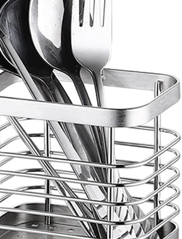 Cyrank Utensil Drying Rack Basket Holder, Stainless Steel Utensil Drying Rack, Flatware Silverware Caddie Holder Basket Organizer Draining Wall Mount No Drilling for Kitchen(S-silver)