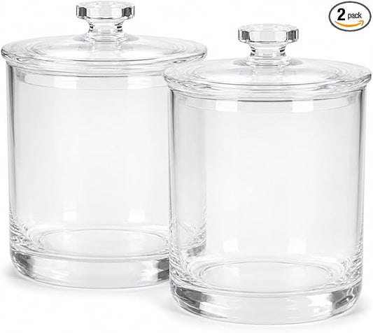 ForPro Clear Acrylic Apothecary Jars with Lids, Set of 2 Shatterproof Qtip Holder & Cotton Ball Container, 15 Oz Bathroom Vanity Organizer Canister for Kitchen & Office Decor, 4.5" x 3.5"
