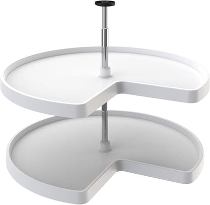 Rev-A-Shelf 2 Tier Kidney Cut Lazy Susan for Corner Base Cabinets, Plastic, 32" Double Shelf Swivel Kitchen Spice/ Can Organizer, White, 3472-32-11-52