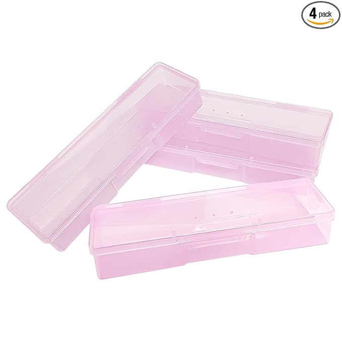 Plastic Nail Storage Manicure Tool Box, 4PCS Storage Personal Box Nail Implement Storage Box Organizer Case Box for Nail Art Pedicure Supply (Pink-4pcs, Small)