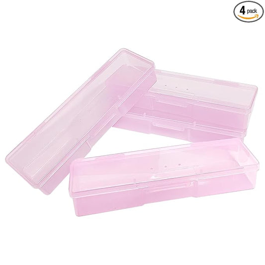Plastic Nail Storage Manicure Tool Box, 4PCS Storage Personal Box Nail Implement Storage Box Organizer Case Box for Nail Art Pedicure Supply (Pink-4pcs, Small)