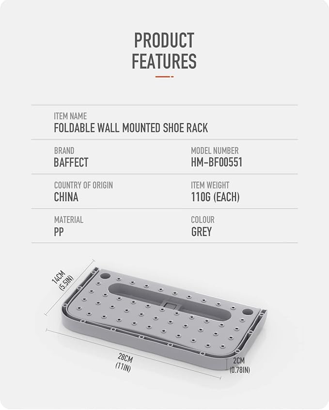 Baffect Hanging Organizer 4 Pieces - Foldable Wall Mounted Rack for Shoes Storage, Holder and Shelf (Gray)