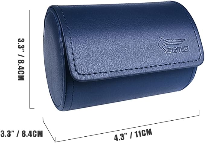 Leather Tie Case Box Organizer for Men's Necktie and Bow Tie Storage Travel Gift Box (round button, Blue, 4.3" x 3.3" x 3.3")
