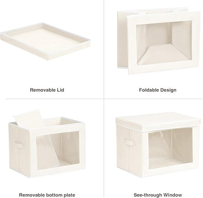 Homsorout Storage Bins with Lids, 3 Pack Large Storage Cubes with Window, Closet Bins with Lids & Handles, Fabric Box for Organizing Clothes, Towels, Books, Beige