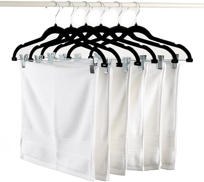 MANZOO Velvet Pants Skirt Hangers with Clips -Black Women Clothes Hanger Set for Pant Suit Shirt Felt Coat Dress, Premium Non Slip Heavy Duty Space Saving Slim Clothing, 16.7" Long, Black, Pack of 20