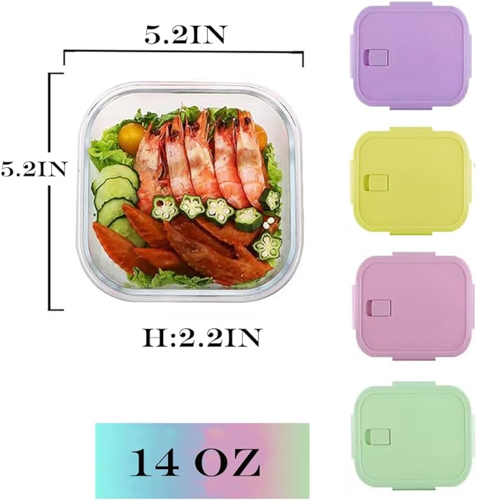 16 Pcs 2Cup Square Glass Food Storage Containers With Lids, 16OZ Food Meal Prep Bowls BPA free, Small Square Glass Food Containers Leak-proof, Dishwasher Microwave Freezer Safe (8 Packs)