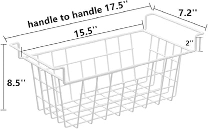 Slideep 17.5" Large Hanging Baskets Freezer Organizer Bin Sturdy Metal Wire Storage Baskets Organization for Pantry, Kitchen, White, Set of 2