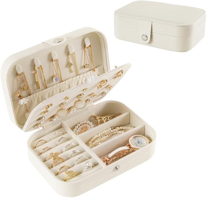 White Large-Capacity Mini Jewelry Box - Hard-Shell Small Jewelry Organizer with Spacious Compartment, Desktop Tiny Jewelry Storage for Earrings Bracelets
