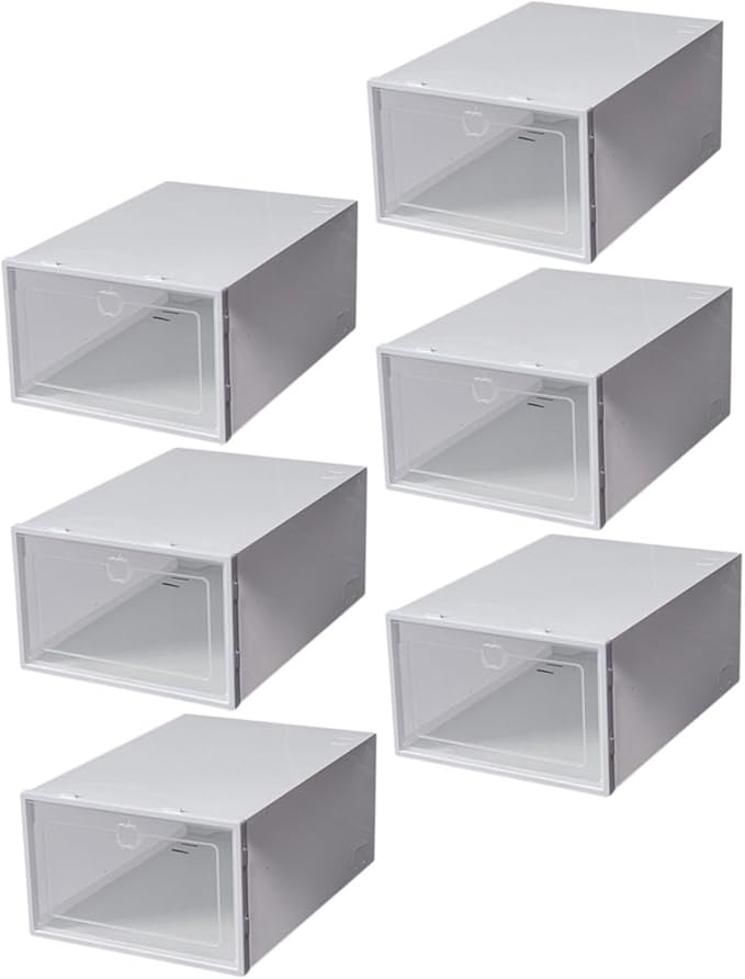 Uonlytech 6pcs Stackable Plastic Shoe Boxes White Shoe Storage Organizer for Home Transparent Containers for Sneakers Sandals Slippers Material