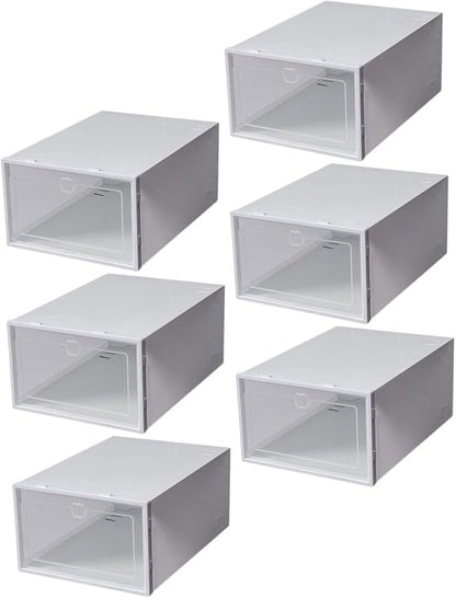 Uonlytech 6pcs Stackable Plastic Shoe Boxes White Shoe Storage Organizer for Home Transparent Containers for Sneakers Sandals Slippers Material
