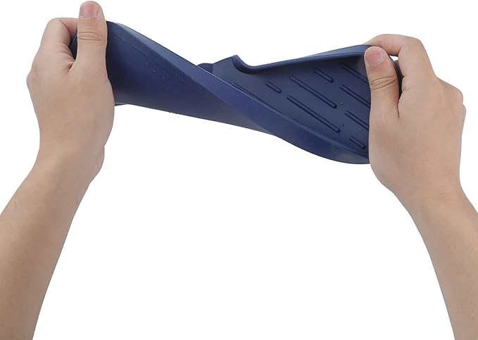 MicoYang Silicone Bathroom Soap Dishes with Drain Spout-Kitchen Sink Organizer,Sponge Holder,Dish Soap Tray,Perfect for Dispenser,Scrubber,Bottle,Cup on Sink or Counter-Navy Blue 12"×4"