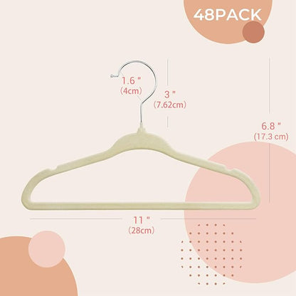 ManGotree 11" Baby Velvet Hangers, Non-Slip Infant Coat Hangers, Ultra-Thin Toddler Felt Hanger with 360° Swivel Hook, Space Saving Children's Hanger for Kids Clothes, 48 Pack (Beige)