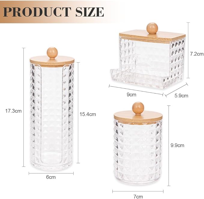 3 Pieces Makeup Remover Discs Dispenser, Cotton Makeup Remover Canister, Canister with Bamboo Lids, Holder for Cotton Swabs, Organizer Pads Makeup for Living Room