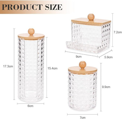 3 Pieces Makeup Remover Discs Dispenser, Cotton Makeup Remover Canister, Canister with Bamboo Lids, Holder for Cotton Swabs, Organizer Pads Makeup for Living Room