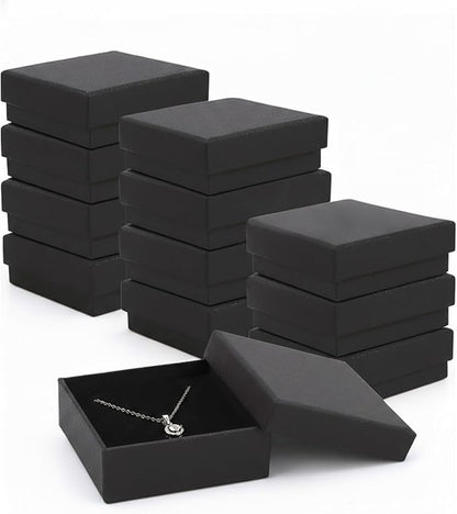 Rocutus Jewelry Gift Boxes for Necklace, Earring, Ring - Cotton Filled Cardboard Paper Jewelry Box Gift Cases for Wedding, 12 Pack Engagement, Gift Packaging, Luxury Jewelry Box, Ring Box (Black)