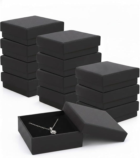 Rocutus Jewelry Gift Boxes for Necklace, Earring, Ring - Cotton Filled Cardboard Paper Jewelry Box Gift Cases for Wedding, 12 Pack Engagement, Gift Packaging, Luxury Jewelry Box, Ring Box (Black)