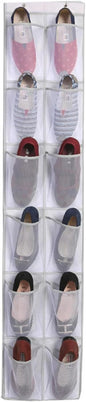 Over The Narrow Door Shoe Organizer With 12 Pockets Hanging Closet Door Space Saving Hanging Shoe Holder For Maximizing Shoe Storage(White), 168x30cm