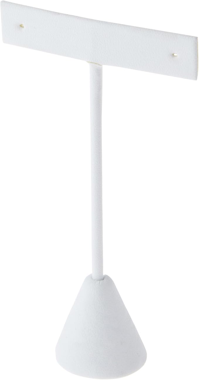 Plymor White Faux Leather T Style, Single Pair Earring Display Stand, 2.5" W x 1.25" D x 4.5" H