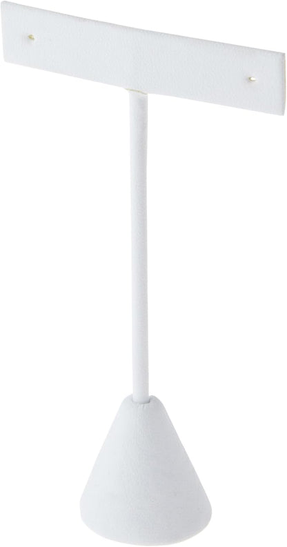 Plymor White Faux Leather T Style, Single Pair Earring Display Stand, 2.5" W x 1.25" D x 4.5" H