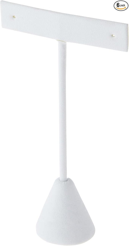 Plymor White Faux Leather T Style, Single Pair Earring Display Stand, 2.5" W x 1.25" D x 4.5" H (Pack of 6)