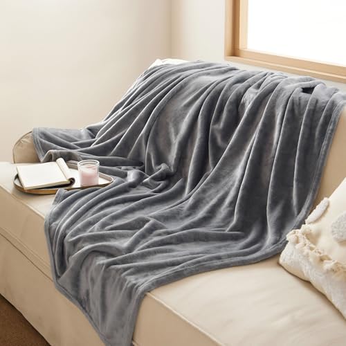 Bedsure GentleSoft Fleece Throw XL Blanket for Couch - 300GSM Soft Lightweight Plush Cozy Blankets for Travel, Grey, 50x70 inches - Image 5
