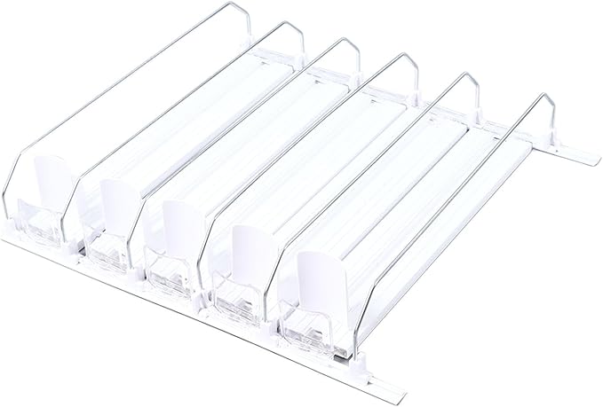 KIMISS Drink Organizer for Fridge Spring Loaded Adjustable Push Rod Slide Rail Soda Can Dispenser for Beer Beverages 38cm Black (White)