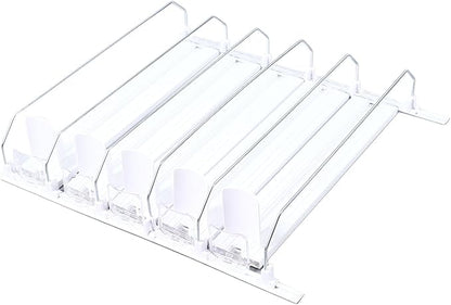 KIMISS Drink Organizer for Fridge Spring Loaded Adjustable Push Rod Slide Rail Soda Can Dispenser for Beer Beverages 38cm Black (White)