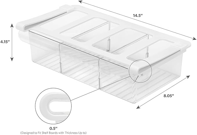 Glad Pull Out Fridge Drawer Organizer - Clip-On Under Shelf Refrigerator & Pantry Storage Bin with 3 Compartments for Fruit, Vegetables, and Deli Meat Drawer - BPA Free Clear Plastic