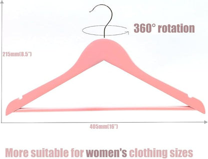 20 Pack Cherry Pink Slim Wood Hangers, Anti-Slip 360° Swivel Space Saving Hangers, Smooth Finish for Women Kids Dress Shirt Coat Closet
