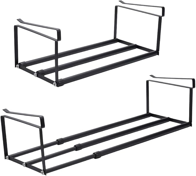 UNICRAFTALE 2Pcs Expandable Shoe Rack Organizer for Closet Black Hanging Under Cabinet Shelf Adjustable Retractable Storage Rack for Shoes Clothing Kitchen Items Space Saving Solution Long 40~70cm